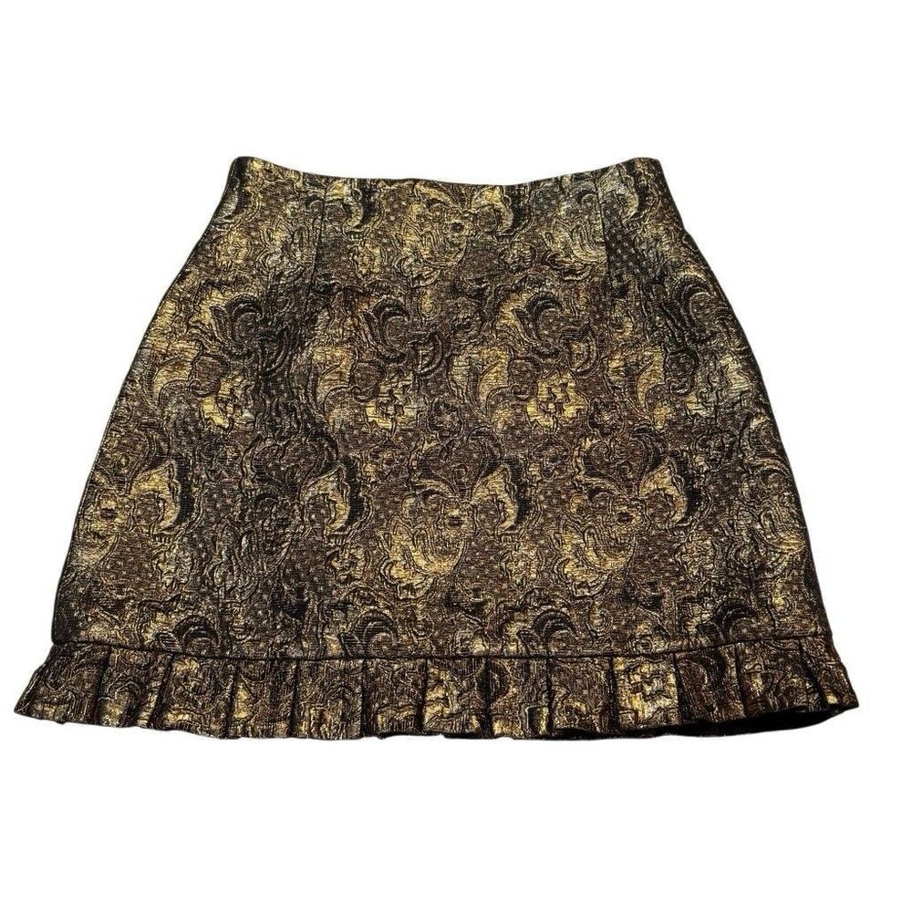 Sandro Goldena Ruffled Brocade Mini Skirt Metallic Gold Women's Size 2